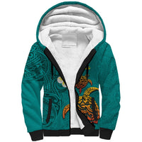 Hawaii Turtle Plumeria Flower Sherpa Hoodie Polynesian Pattern Turquoise Color LT03 Unisex Turquoise - Polynesian Pride