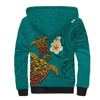Hawaii Turtle Plumeria Flower Sherpa Hoodie Polynesian Pattern Turquoise Color LT03 - Polynesian Pride