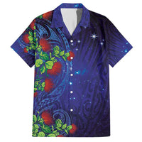 Matariki New Zealand Maori and Pohutukawa Family Matching Short Sleeve Bodycon Dress and Hawaiian Shirt Galaxy Blue Sky Style LT03 Dad's Shirt - Short Sleeve Blue - Polynesian Pride