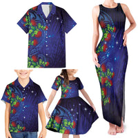 Matariki New Zealand Maori and Pohutukawa Family Matching Tank Maxi Dress and Hawaiian Shirt Galaxy Blue Sky Style LT03 - Polynesian Pride