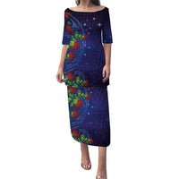 Matariki New Zealand Maori and Pohutukawa Puletasi Galaxy Blue Sky Style