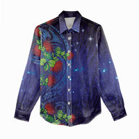 Matariki New Zealand Maori and Pohutukawa Women Casual Shirt Galaxy Blue Sky Style LT03 - Polynesian Pride