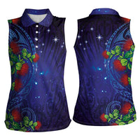Matariki New Zealand Maori and Pohutukawa Women Sleeveless Polo Shirt Galaxy Blue Sky Style LT03 - Polynesian Pride