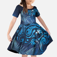 Matariki New Zealand Maori Silver Fern Family Matching Mermaid Dress and Hawaiian Shirt Galaxy Blue Sky Style LT03 Daughter's Dress Blue - Polynesian Pride