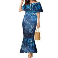 Matariki New Zealand Maori Silver Fern Family Matching Mermaid Dress and Hawaiian Shirt Galaxy Blue Sky Style LT03 Mom's Dress Blue - Polynesian Pride