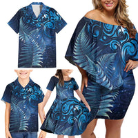 Matariki New Zealand Maori Silver Fern Family Matching Off Shoulder Short Dress and Hawaiian Shirt Galaxy Blue Sky Style LT03 - Polynesian Pride