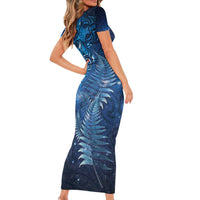 Matariki New Zealand Maori Silver Fern Family Matching Short Sleeve Bodycon Dress and Hawaiian Shirt Galaxy Blue Sky Style LT03 - Polynesian Pride