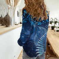 Matariki New Zealand Maori Silver Fern Women Casual Shirt Galaxy Blue Sky Style LT03 - Polynesian Pride