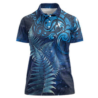 Matariki New Zealand Maori Silver Fern Women Polo Shirt Galaxy Blue Sky Style LT03 Female Blue - Polynesian Pride