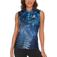 Matariki New Zealand Maori Silver Fern Women Sleeveless Polo Shirt Galaxy Blue Sky Style LT03 - Polynesian Pride