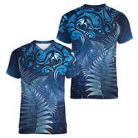 Matariki New Zealand Maori Silver Fern Women V-Neck T-Shirt Galaxy Blue Sky Style LT03 - Polynesian Pride