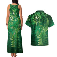 Matariki New Zealand Maori Silver Fern Couples Matching Tank Maxi Dress and Hawaiian Shirt Galaxy Green Sky Style LT03 - Polynesian Pride