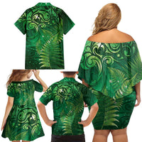 Matariki New Zealand Maori Silver Fern Family Matching Off Shoulder Short Dress and Hawaiian Shirt Galaxy Green Sky Style LT03 - Polynesian Pride