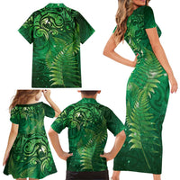 Matariki New Zealand Maori Silver Fern Family Matching Short Sleeve Bodycon Dress and Hawaiian Shirt Galaxy Green Sky Style LT03 - Polynesian Pride