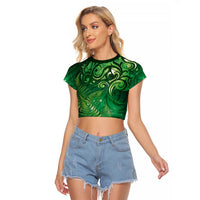 Matariki New Zealand Maori Silver Fern Raglan Cropped T Shirt Galaxy Green Sky Style