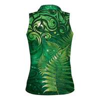 Matariki New Zealand Maori Silver Fern Women Sleeveless Polo Shirt Galaxy Green Sky Style LT03 - Polynesian Pride