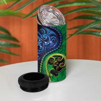 New Zealand Matariki Fern Frond Koru 4 in 1 Can Cooler Tumbler with Galaxy Blue Sky and Green Paua Shell Art LT03 - Polynesian Pride