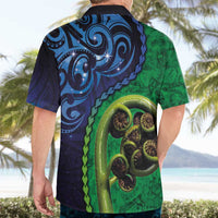 New Zealand Matariki Fern Frond Koru Hawaiian Shirt with Galaxy Blue Sky and Green Paua Shell Art LT03 - Polynesian Pride