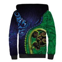 New Zealand Matariki Fern Frond Koru Sherpa Hoodie with Galaxy Blue Sky and Green Paua Shell Art LT03 - Polynesian Pride