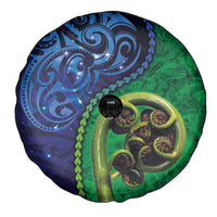 New Zealand Matariki Fern Frond Koru Spare Tire Cover with Galaxy Blue Sky and Green Paua Shell Art LT03 - Polynesian Pride