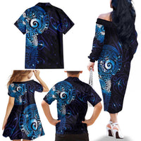 Matariki New Zealand Maori Koru Art Tattoo Family Matching Off The Shoulder Long Sleeve Dress and Hawaiian Shirt New Year Galaxy Blue Sky Style LT03 - Polynesian Pride