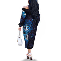 Matariki New Zealand Maori Koru Art Tattoo Family Matching Off The Shoulder Long Sleeve Dress and Hawaiian Shirt New Year Galaxy Blue Sky Style LT03 - Polynesian Pride
