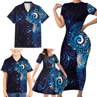 Matariki New Zealand Maori Koru Art Tattoo Family Matching Short Sleeve Bodycon Dress and Hawaiian Shirt New Year Galaxy Blue Sky Style LT03 - Polynesian Pride