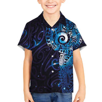 Matariki New Zealand Maori Koru Art Tattoo Family Matching Short Sleeve Bodycon Dress and Hawaiian Shirt New Year Galaxy Blue Sky Style LT03 Son's Shirt Blue - Polynesian Pride