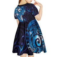 Matariki New Zealand Maori Koru Art Tattoo Kid Short Sleeve Dress New Year Galaxy Blue Sky Style LT03 - Polynesian Pride