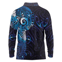Matariki New Zealand Maori Koru Art Tattoo Long Sleeve Polo Shirt New Year Galaxy Blue Sky Style LT03 - Polynesian Pride
