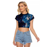 Matariki New Zealand Maori Koru Art Tattoo Raglan Cropped T Shirt New Year Galaxy Blue Sky Style LT03 Female Blue - Polynesian Pride