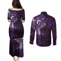 Matariki New Zealand Maori Koru Art Tattoo Couples Matching Puletasi and Long Sleeve Button Shirt New Year Galaxy Purple Sky Style LT03 - Polynesian Pride