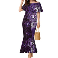 Matariki New Zealand Maori Koru Art Tattoo Family Matching Mermaid Dress and Hawaiian Shirt New Year Galaxy Purple Sky Style LT03 Mom's Dress Purple - Polynesian Pride