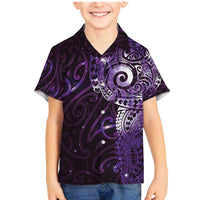 Matariki New Zealand Maori Koru Art Tattoo Family Matching Mermaid Dress and Hawaiian Shirt New Year Galaxy Purple Sky Style LT03 Son's Shirt Purple - Polynesian Pride