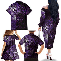 Matariki New Zealand Maori Koru Art Tattoo Family Matching Off The Shoulder Long Sleeve Dress and Hawaiian Shirt New Year Galaxy Purple Sky Style LT03 - Polynesian Pride