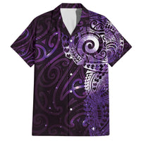 Matariki New Zealand Maori Koru Art Tattoo Family Matching Off The Shoulder Long Sleeve Dress and Hawaiian Shirt New Year Galaxy Purple Sky Style LT03 Dad's Shirt - Short Sleeve Purple - Polynesian Pride