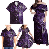 Matariki New Zealand Maori Koru Art Tattoo Family Matching Off Shoulder Maxi Dress and Hawaiian Shirt New Year Galaxy Purple Sky Style LT03 - Polynesian Pride