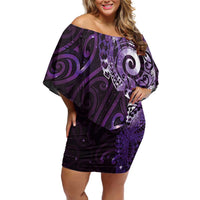 Matariki New Zealand Maori Koru Art Tattoo Family Matching Off Shoulder Short Dress and Hawaiian Shirt New Year Galaxy Purple Sky Style LT03 Mom's Dress Purple - Polynesian Pride