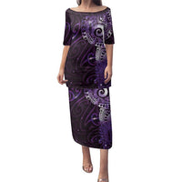 Matariki New Zealand Maori Koru Art Tattoo Family Matching Puletasi and Hawaiian Shirt New Year Galaxy Purple Sky Style LT03 Mom's Dress Purple - Polynesian Pride