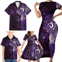 Matariki New Zealand Maori Koru Art Tattoo Family Matching Short Sleeve Bodycon Dress and Hawaiian Shirt New Year Galaxy Purple Sky Style LT03 - Polynesian Pride