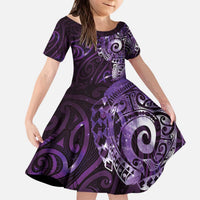 Matariki New Zealand Maori Koru Art Tattoo Kid Short Sleeve Dress New Year Galaxy Purple Sky Style LT03 KID Purple - Polynesian Pride