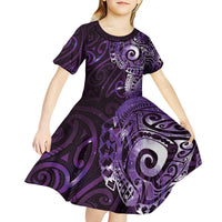 Matariki New Zealand Maori Koru Art Tattoo Kid Short Sleeve Dress New Year Galaxy Purple Sky Style LT03 - Polynesian Pride