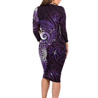 Matariki New Zealand Maori Koru Art Tattoo Long Sleeve Bodycon Dress New Year Galaxy Purple Sky Style LT03 - Polynesian Pride