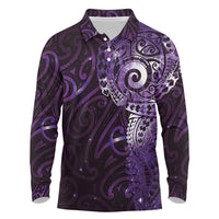 Matariki New Zealand Maori Koru Art Tattoo Long Sleeve Polo Shirt New Year Galaxy Purple Sky Style LT03 Purple - Polynesian Pride