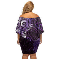 Matariki New Zealand Maori Koru Art Tattoo Off Shoulder Short Dress New Year Galaxy Purple Sky Style LT03 - Polynesian Pride