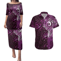 Matariki New Zealand Maori Koru Art Tattoo Couples Matching Puletasi and Hawaiian Shirt New Year Galaxy Pink Sky Style LT03 Pink - Polynesian Pride