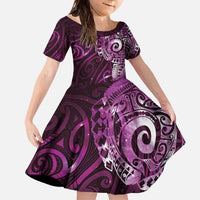 Matariki New Zealand Maori Koru Art Tattoo Family Matching Off The Shoulder Long Sleeve Dress and Hawaiian Shirt New Year Galaxy Pink Sky Style LT03 Daughter's Dress Pink - Polynesian Pride