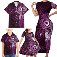Matariki New Zealand Maori Koru Art Tattoo Family Matching Short Sleeve Bodycon Dress and Hawaiian Shirt New Year Galaxy Pink Sky Style LT03 - Polynesian Pride
