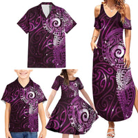 Matariki New Zealand Maori Koru Art Tattoo Family Matching Summer Maxi Dress and Hawaiian Shirt New Year Galaxy Pink Sky Style LT03 - Polynesian Pride