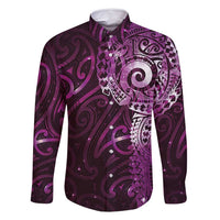 Matariki New Zealand Maori Koru Art Tattoo Family Matching Summer Maxi Dress and Hawaiian Shirt New Year Galaxy Pink Sky Style LT03 Dad's Shirt - Long Sleeve Pink - Polynesian Pride